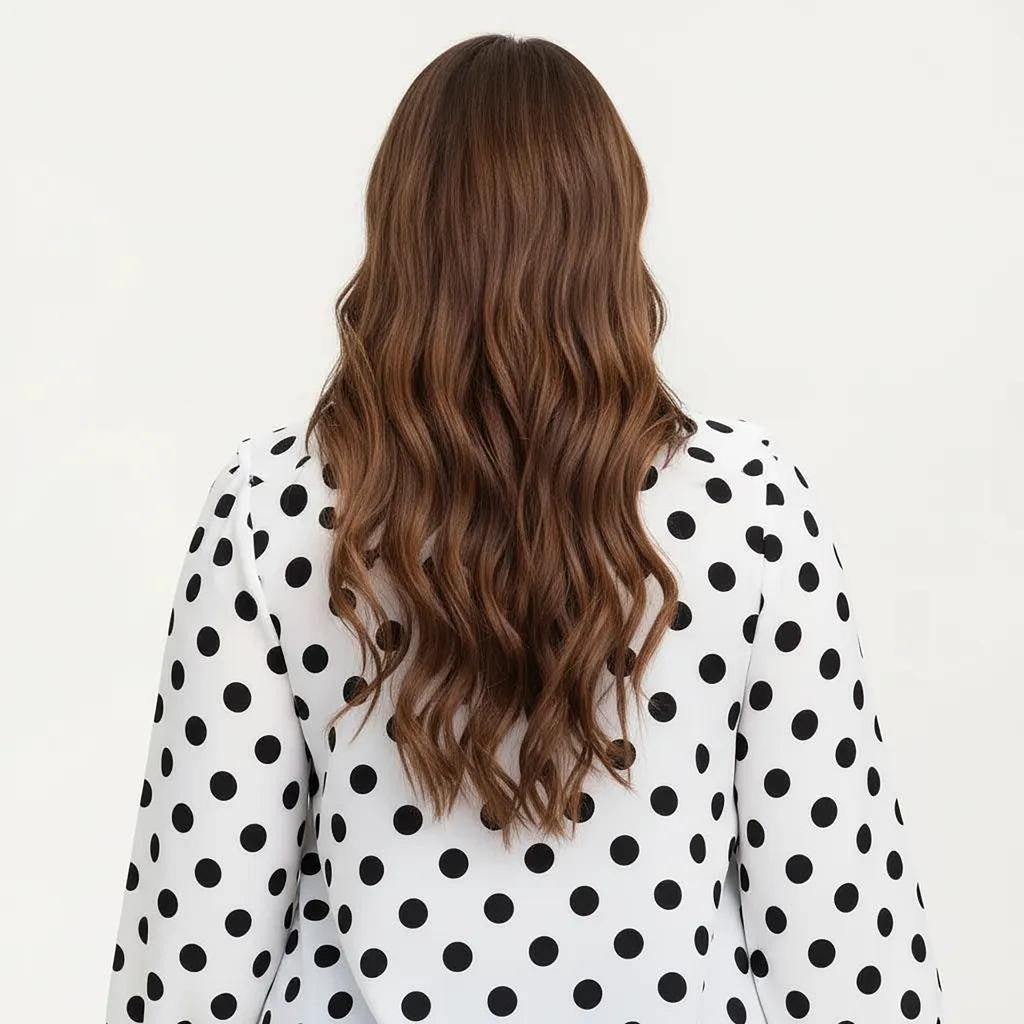 Anna-Kaci Women's Plus Size Long Sleeve Polka Dot Blouse with Ruffle Front Detail V Neck Lightweight Top