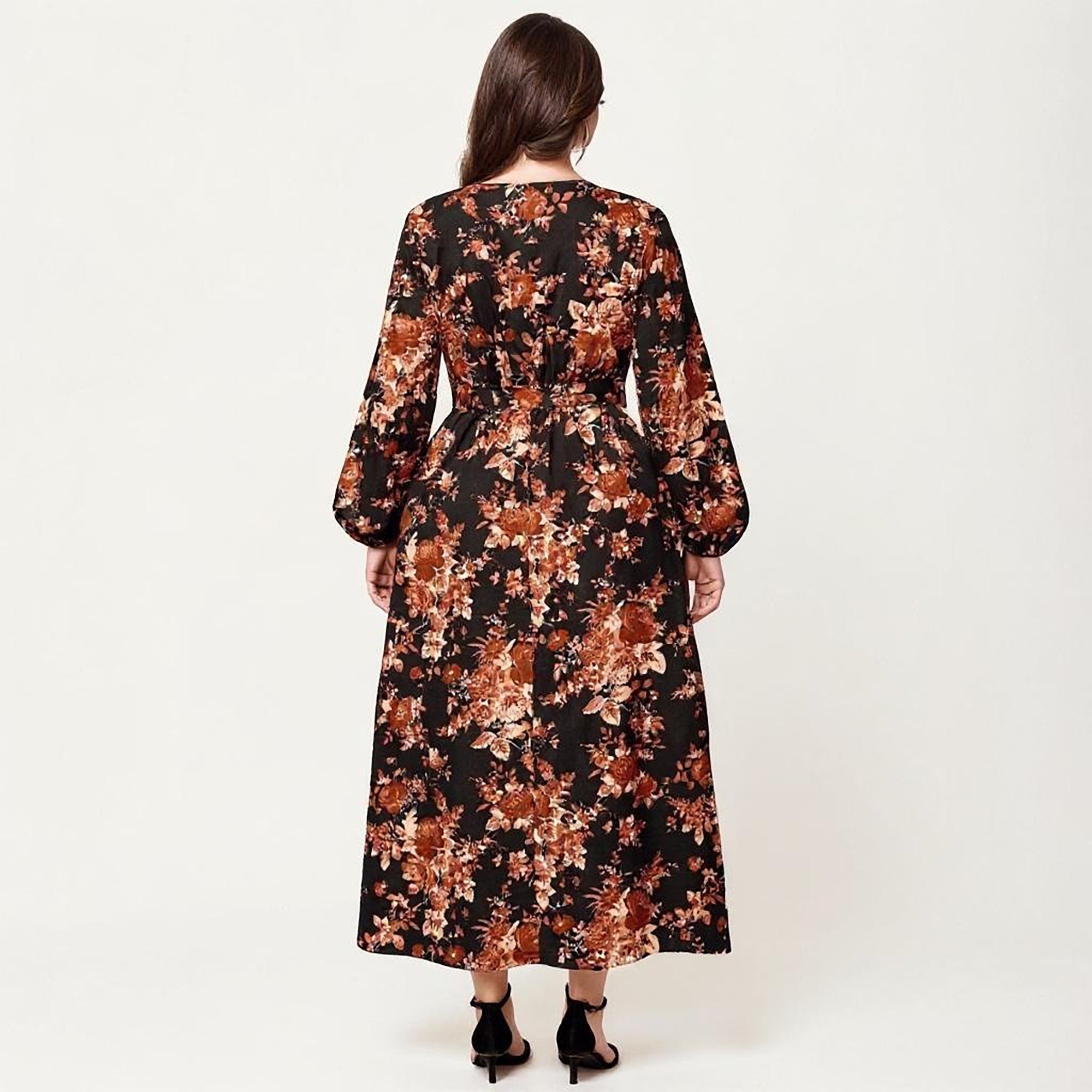 Anna-Kaci Women's Plus Size Long Sleeve Floral Maxi Dress with V Neck Wrap Front Waist Tie Flowy Skirt