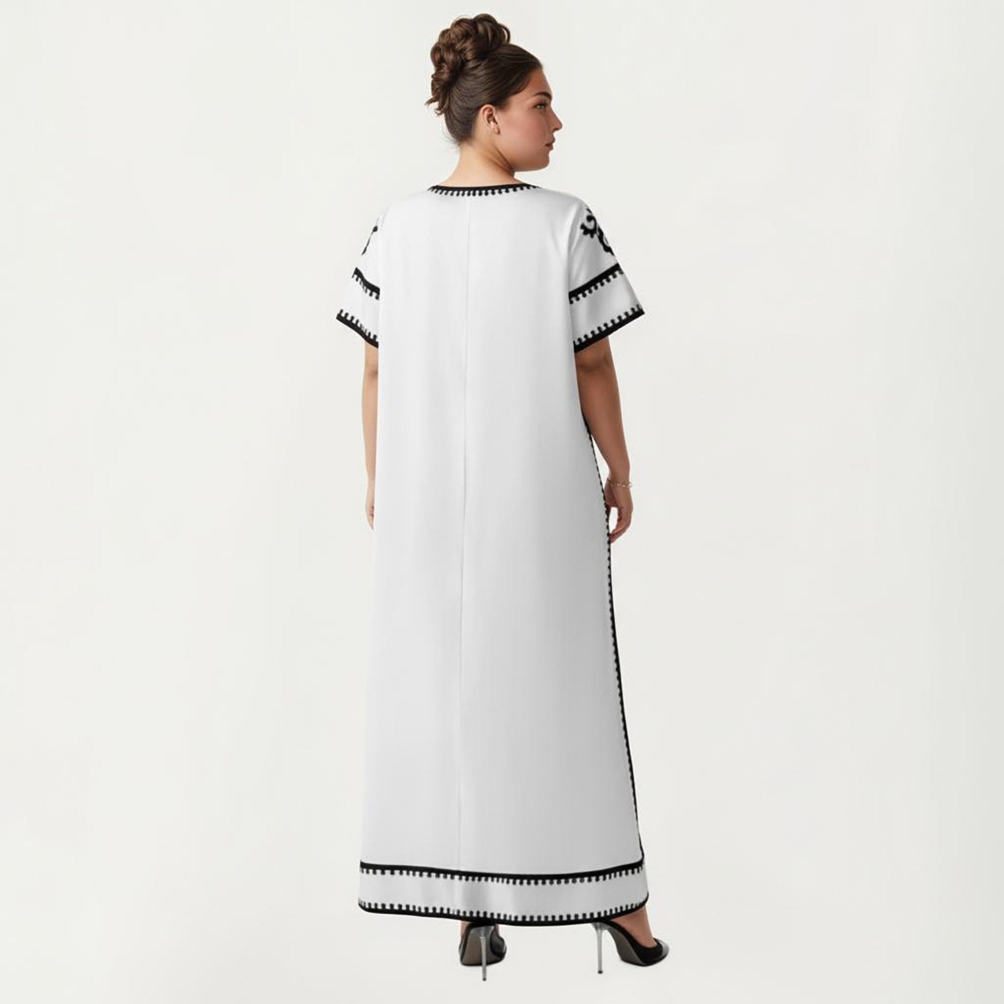 Anna-Kaci Women's Plus Size Short Sleeve Maxi Dress with V Neck Contrast Embroidery Detail A Line Silhouette