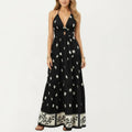 Anna-Kaci Sleeveless Halter Neck Maxi Dress with Floral Print Keyhole Detail and Tiered Flowy Silhouette