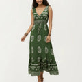 Anna-Kaci Sleeveless V Neck Maxi Dress with Bohemian Print Tiered Hem Detail and Relaxed Flowy Fit Design