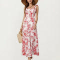 Anna-Kaci Sleeveless Floral Maxi Dress with Ruffle Strap Detail Square Neck and Tiered Skirt Flowy Design