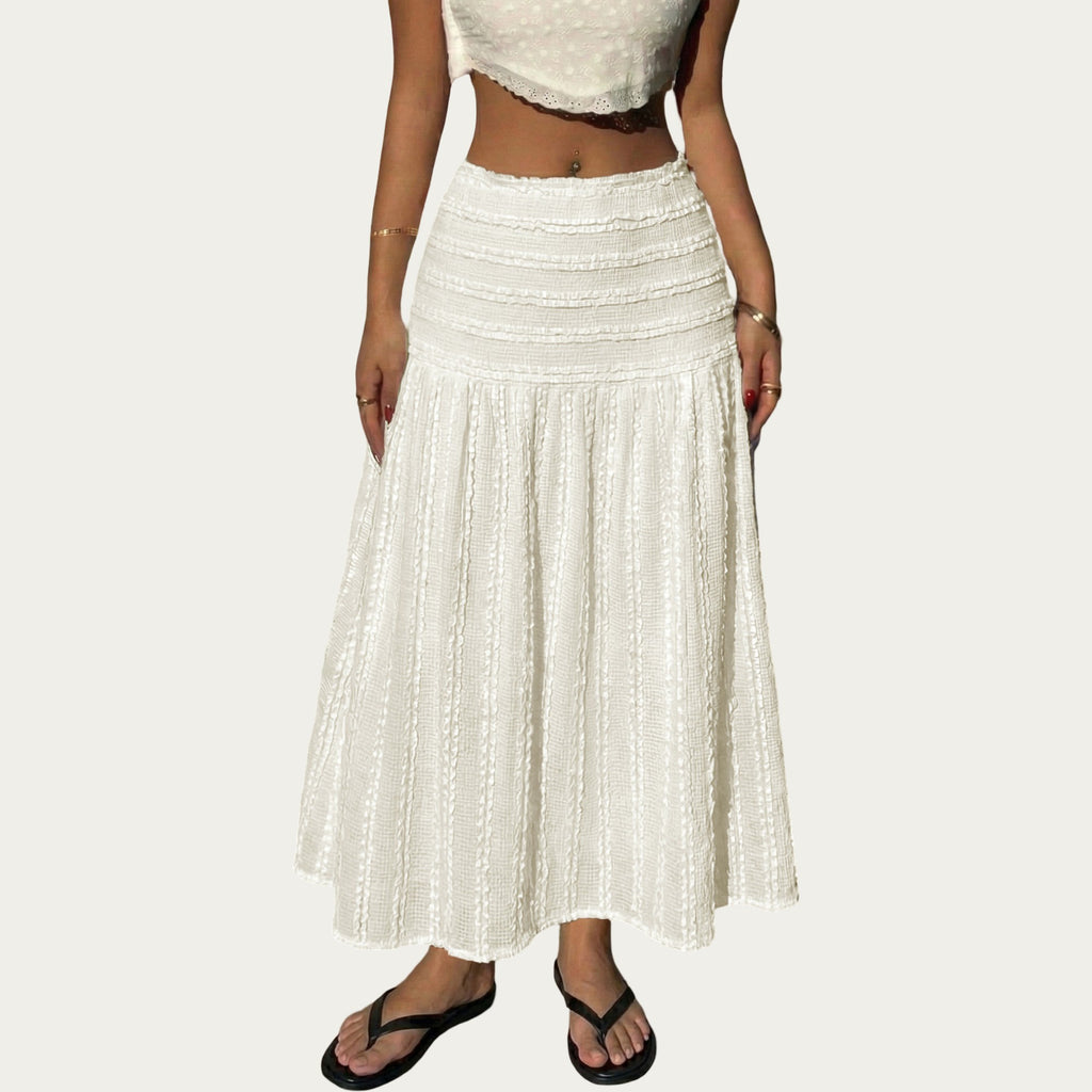 Anna-Kaci High Waist Textured Maxi Skirt with Smocked Waistband and Flowy A-Line Silhouette