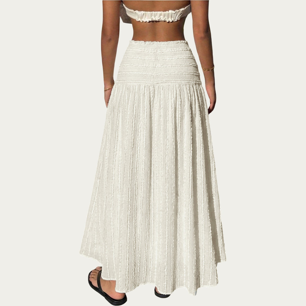Anna-Kaci High Waist Textured Maxi Skirt with Smocked Waistband and Flowy A-Line Silhouette