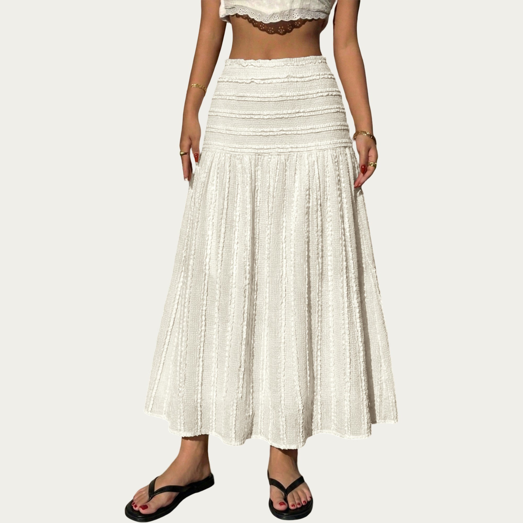Anna-Kaci High Waist Textured Maxi Skirt with Smocked Waistband and Flowy A-Line Silhouette