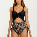 Anna-Kaci Women's One Piece Swimsuit with Ruffle Trim Front Tie Detail and High Waisted Bottom