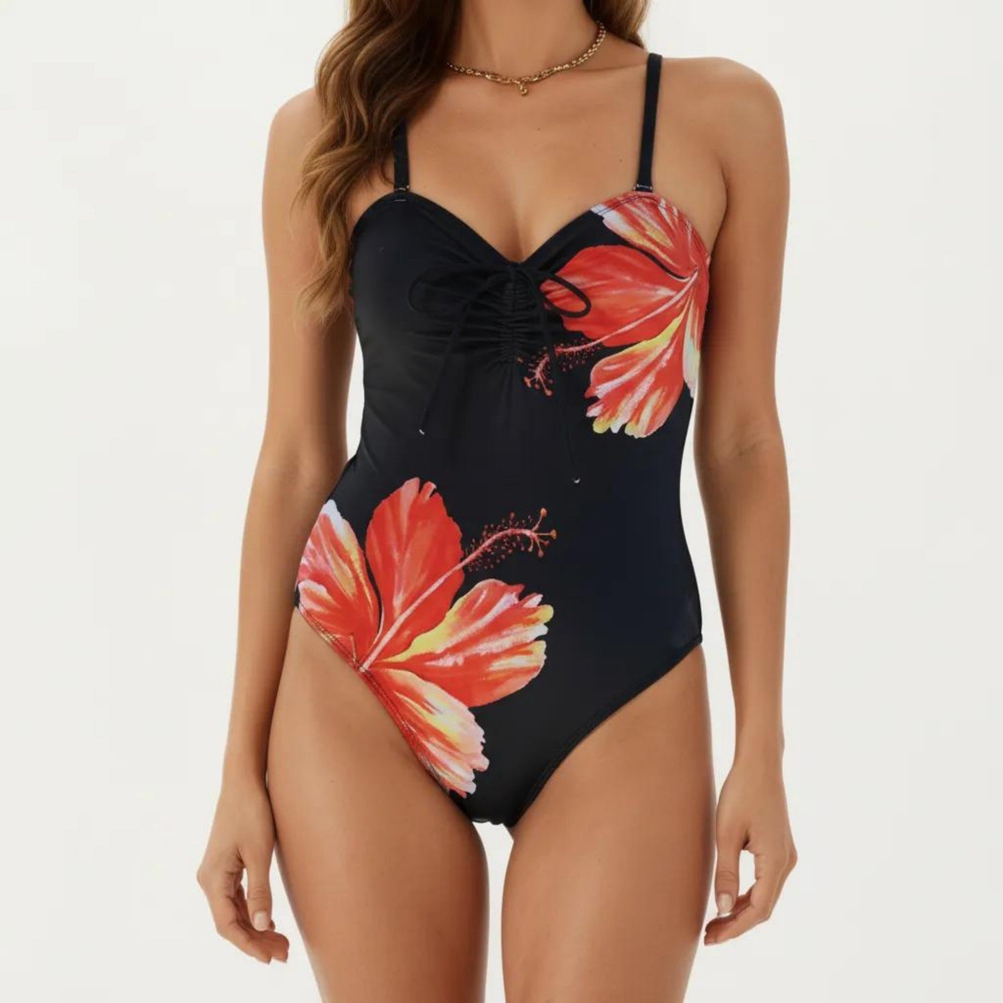 Anna-Kaci Women's One Piece Swimsuit with Sweetheart Neck Front Drawstring Detail Floral Print Slim Fit