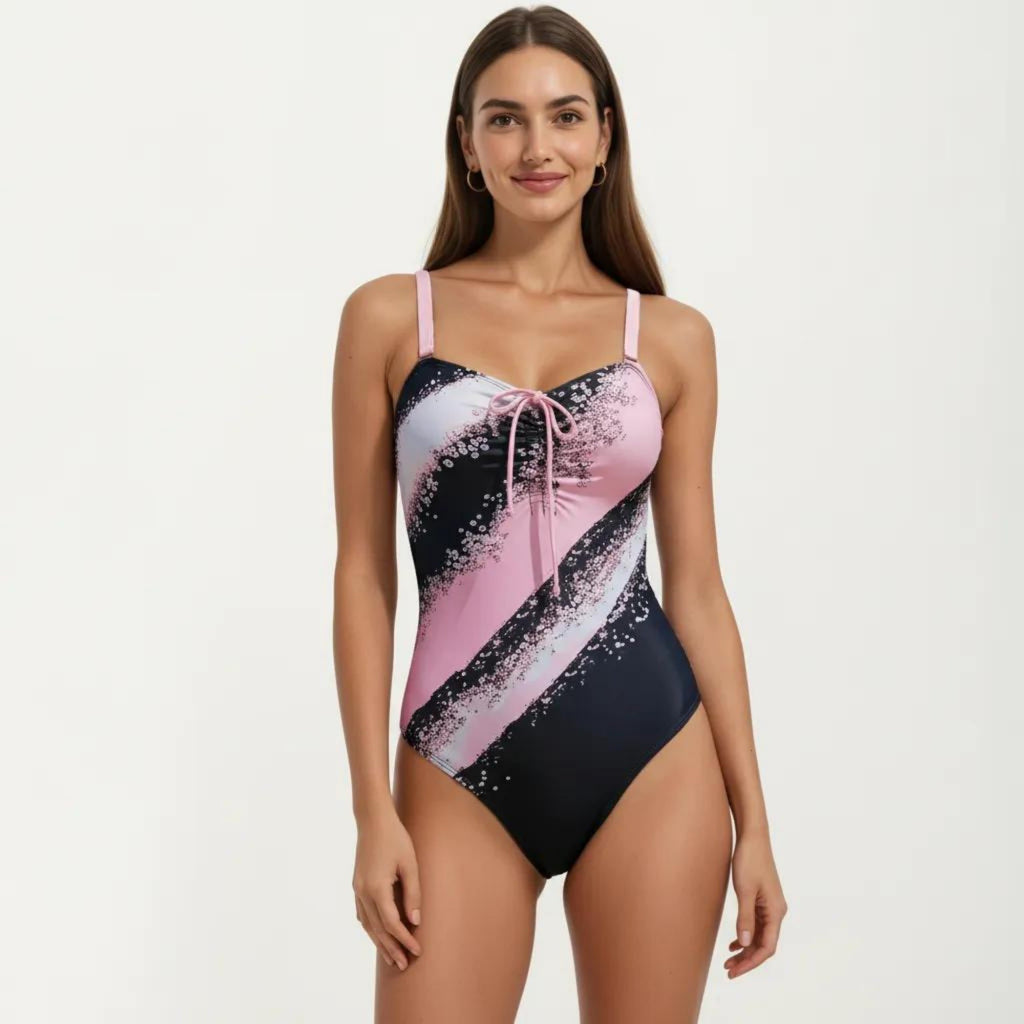 Anna-Kaci Women's One Piece Swimsuit with Sweetheart Neck Front Drawstring Detail Floral Print Slim Fit