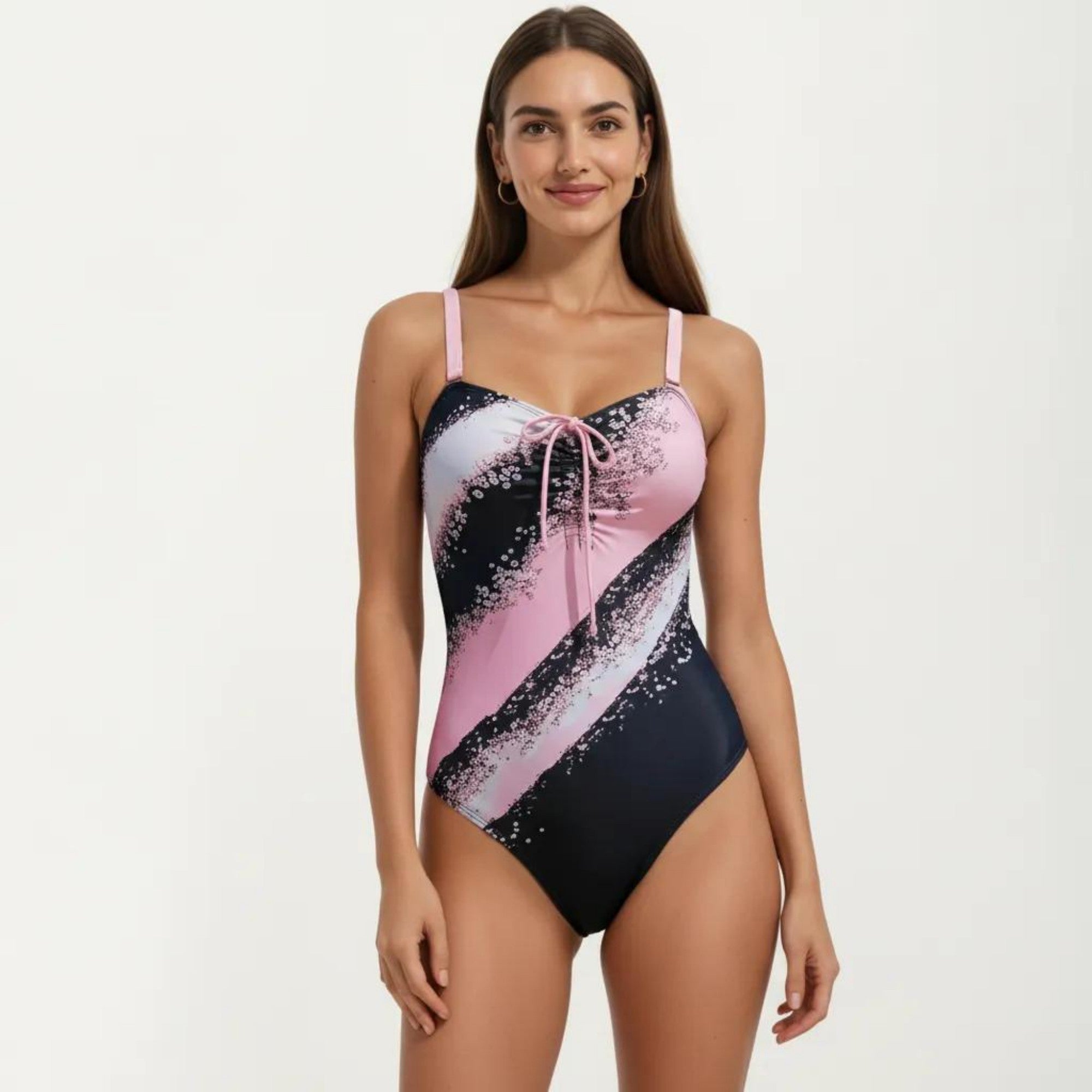 Anna-Kaci Women's One Piece Swimsuit with Sweetheart Neck Front Drawstring Detail Floral Print Slim Fit