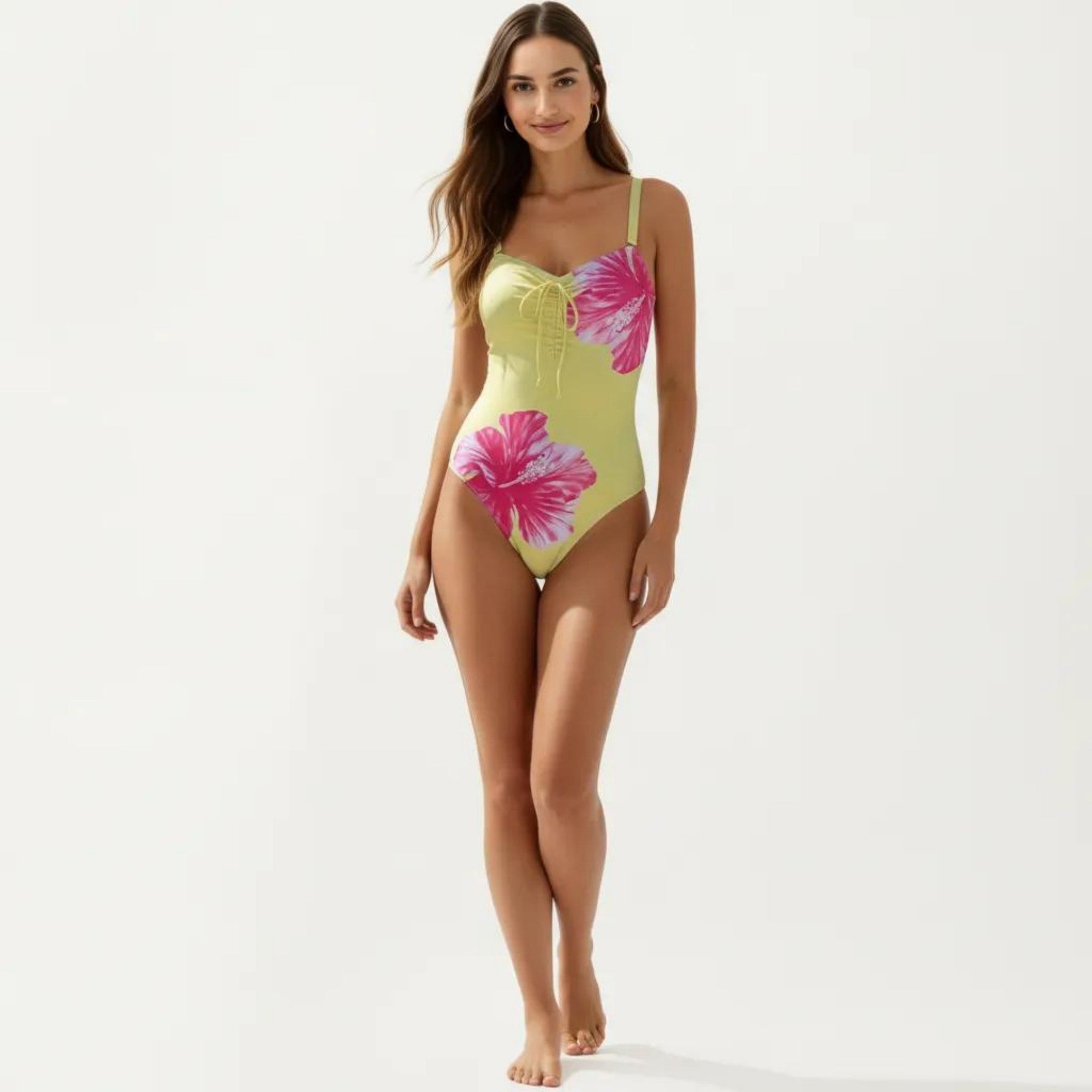 Anna-Kaci Women's One Piece Swimsuit with Sweetheart Neck Front Drawstring Detail Floral Print Slim Fit