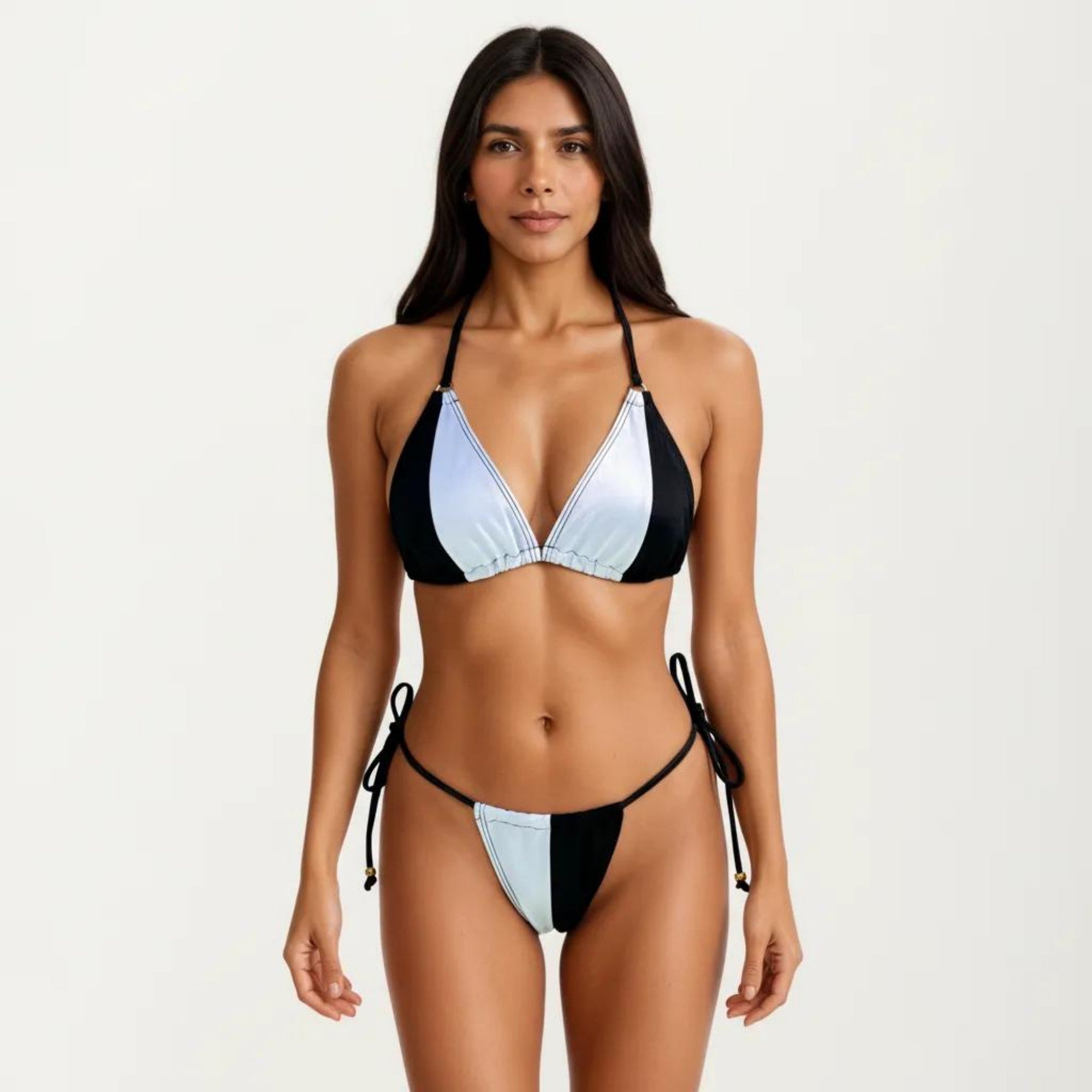 Anna-Kaci Women's 2-Piece Triangle Bikini Set with Adjustable Tie Side Bottom Halter Strap Top
