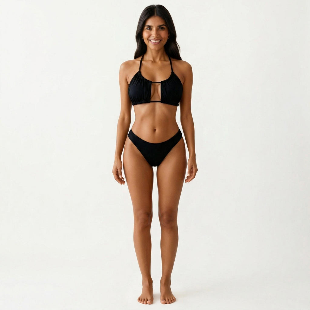 Anna-Kaci Women's 2-Piece Bikini Set with Cutout Scoop Neck Top Adjustable Strap Design High Cut Bottom