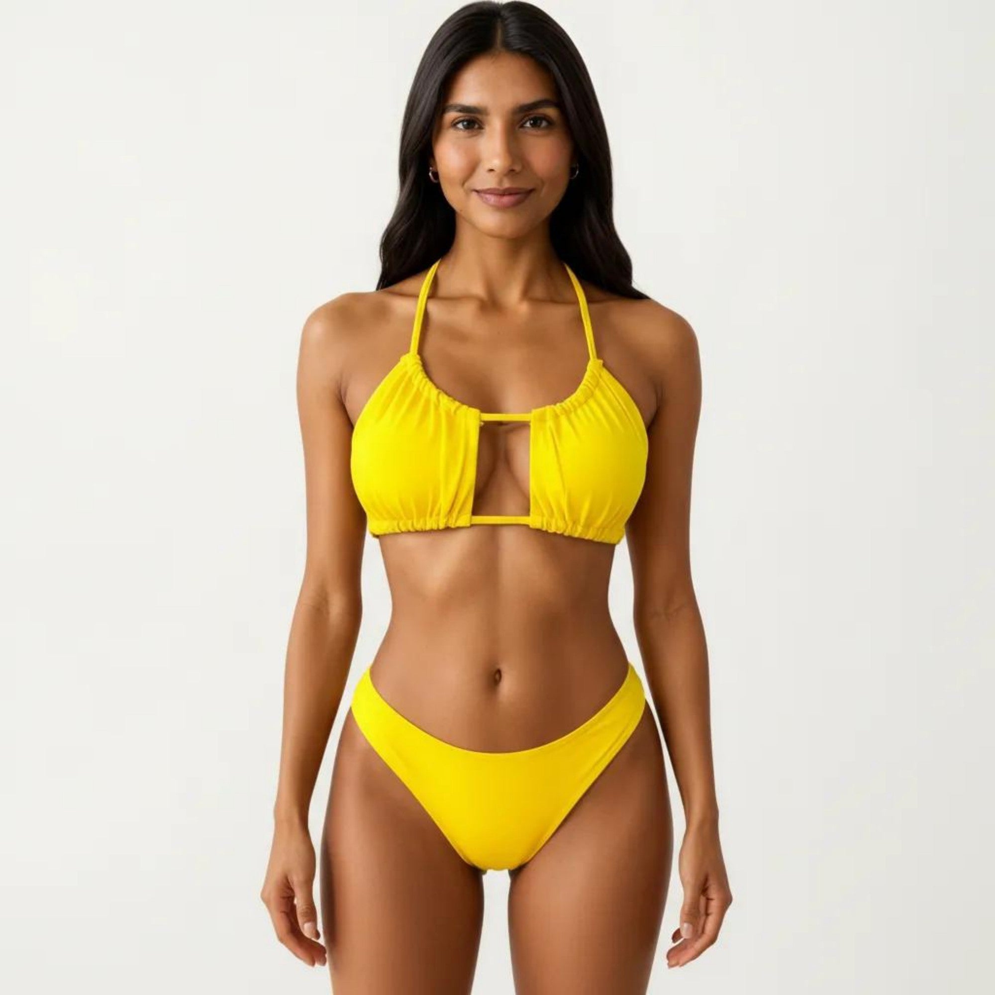 Anna-Kaci Women's 2-Piece Bikini Set with Cutout Scoop Neck Top Adjustable Strap Design High Cut Bottom