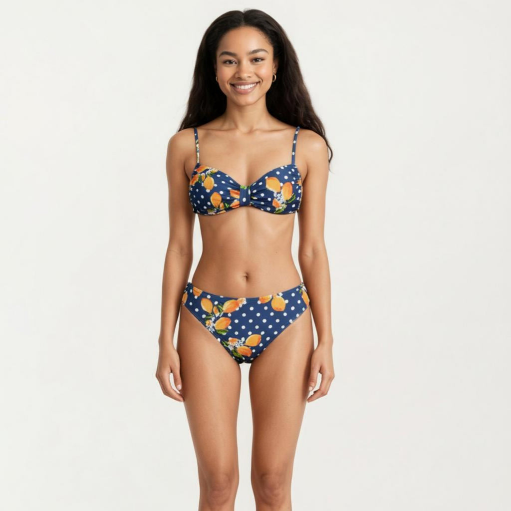 Anna-Kaci Women's 2-Piece Bandeau Bikini Set with Front Twist Detail Adjustable Strap Top Mid Rise Bottom