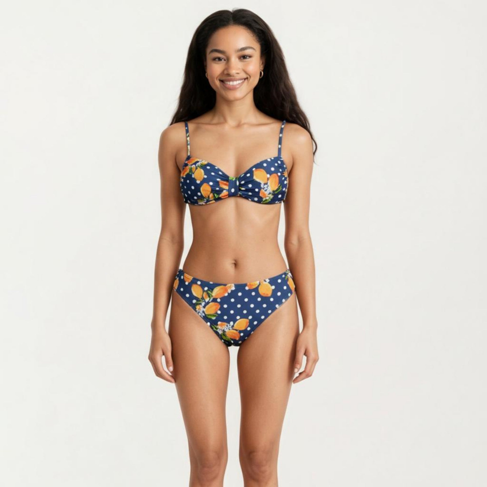 Anna-Kaci Women's 2-Piece Bandeau Bikini Set with Front Twist Detail Adjustable Strap Top Mid Rise Bottom