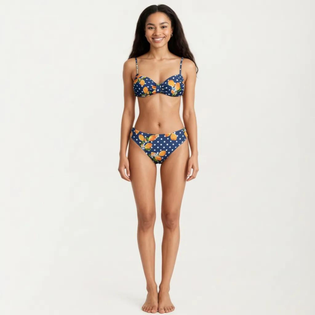 Anna-Kaci Women's 2-Piece Bandeau Bikini Set with Front Twist Detail Adjustable Strap Top Mid Rise Bottom