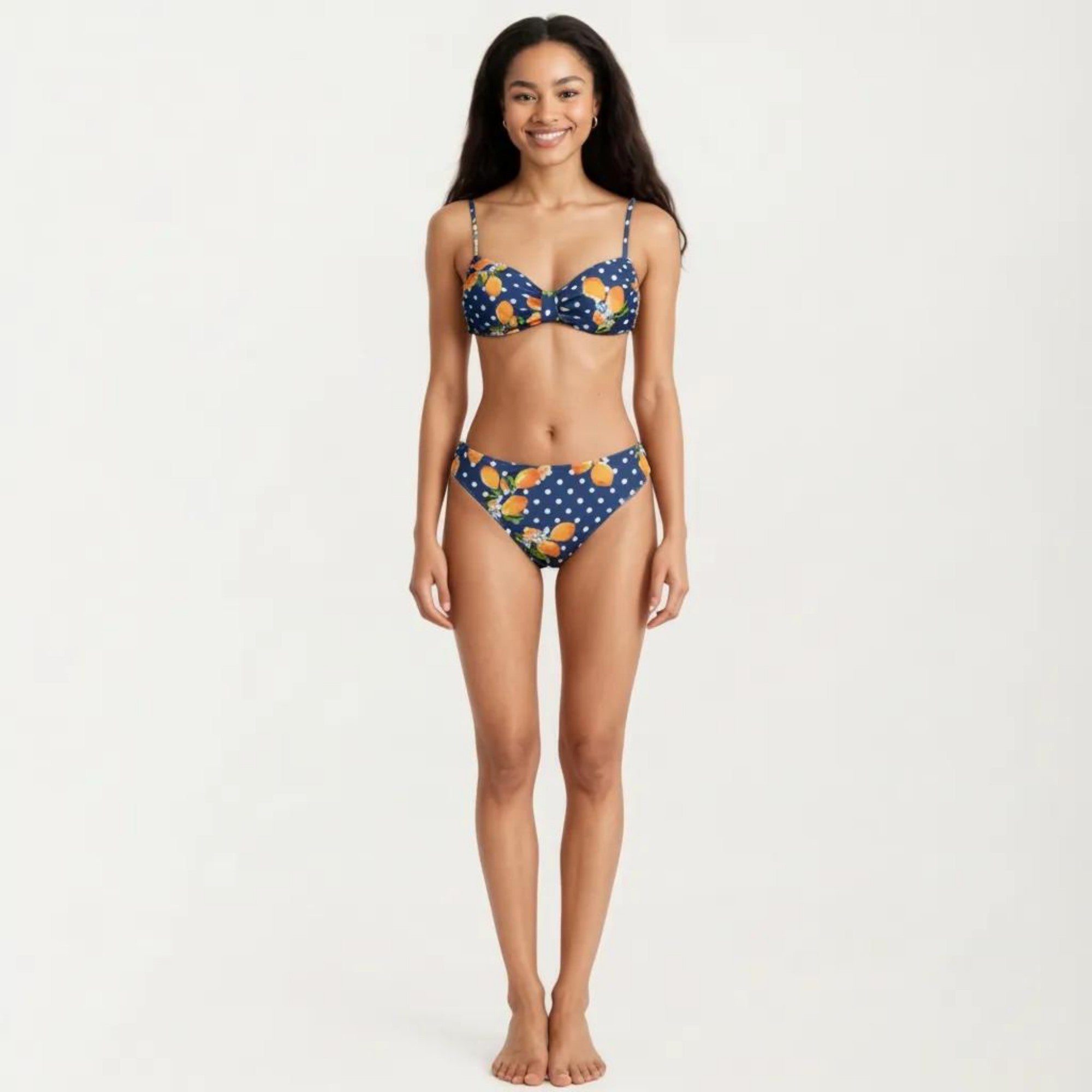 Anna-Kaci Women's 2-Piece Bandeau Bikini Set with Front Twist Detail Adjustable Strap Top Mid Rise Bottom