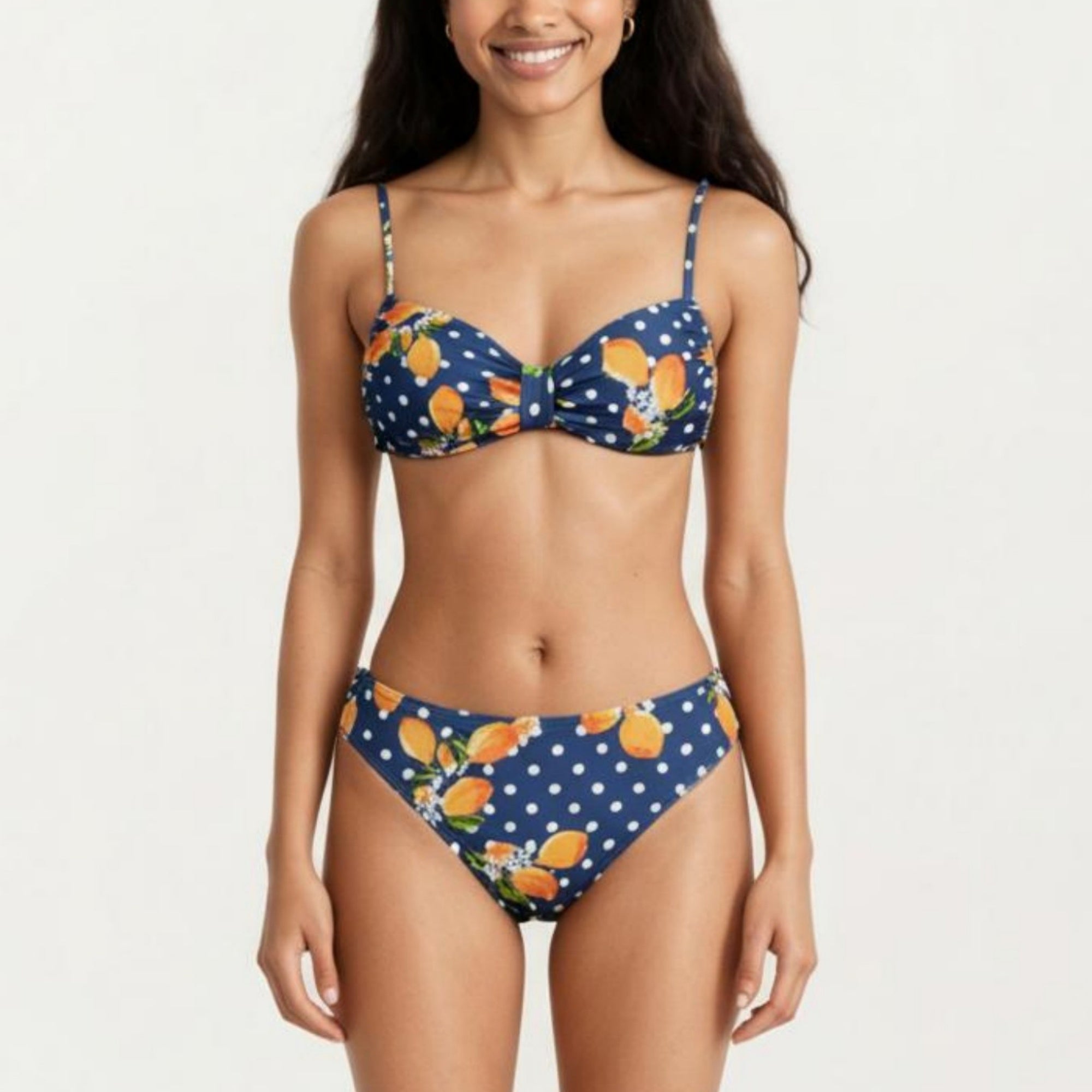 Anna-Kaci Women's 2-Piece Bandeau Bikini Set with Front Twist Detail Adjustable Strap Top Mid Rise Bottom