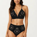 Anna-Kaci Women's 2-Piece Bikini Set with Scalloped Trim Laser Cut Design Triangle Top High Waisted Bottom