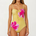 Anna-Kaci Women's One Piece Swimsuit with Sweetheart Neck Front Tie Detail Ruched Waist Floral Print