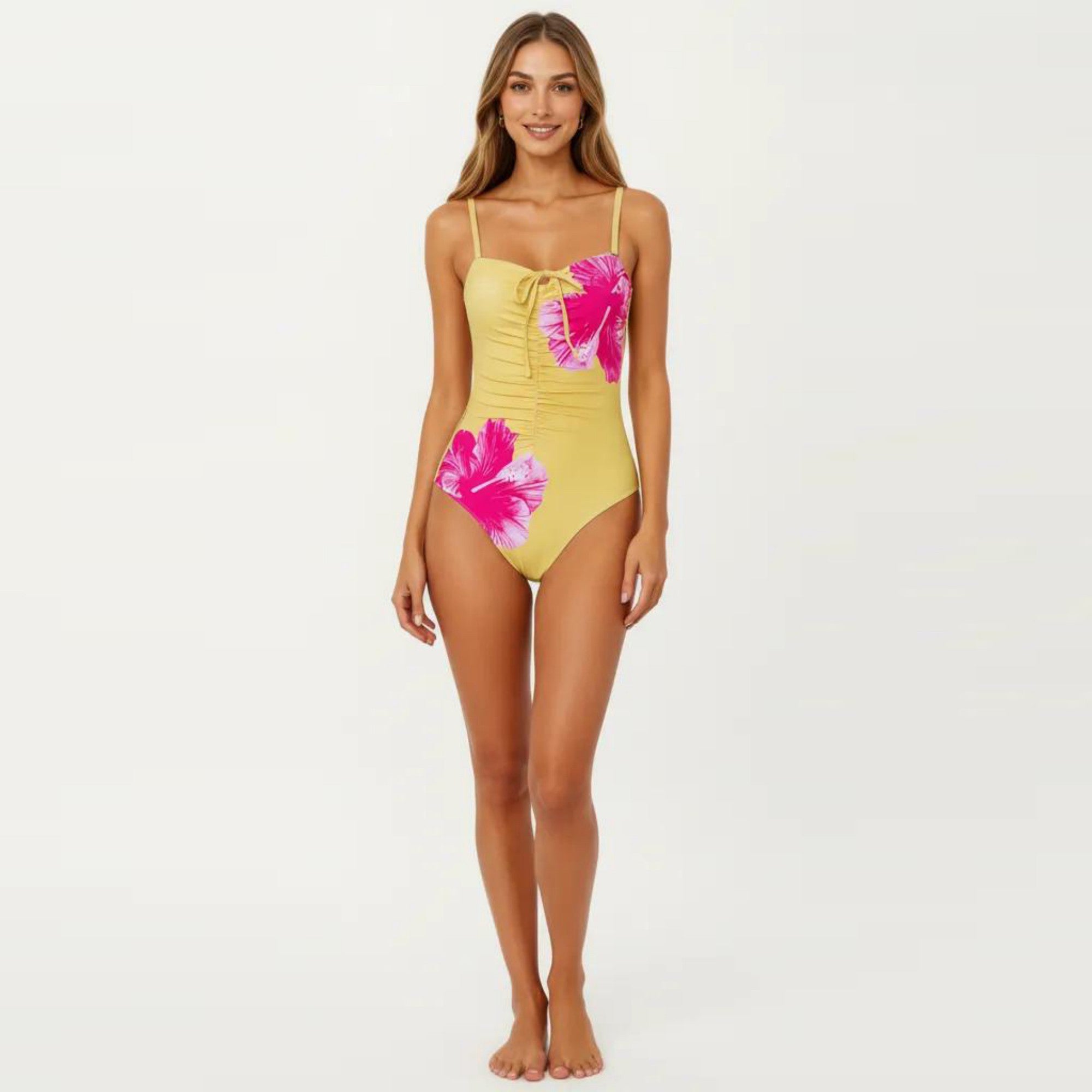 Anna-Kaci Women's One Piece Swimsuit with Sweetheart Neck Front Tie Detail Ruched Waist Floral Print