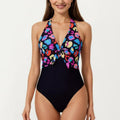 Anna-Kaci Women's Halter One Piece Swimsuit with Twist Front Cutout Design Printed Top Panel Stretch Fit
