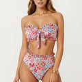 Anna-Kaci Women's 2-Piece Strapless Bandeau Bikini Set with Front Tie Knot Top High Waisted Ruffle Trim Bottom