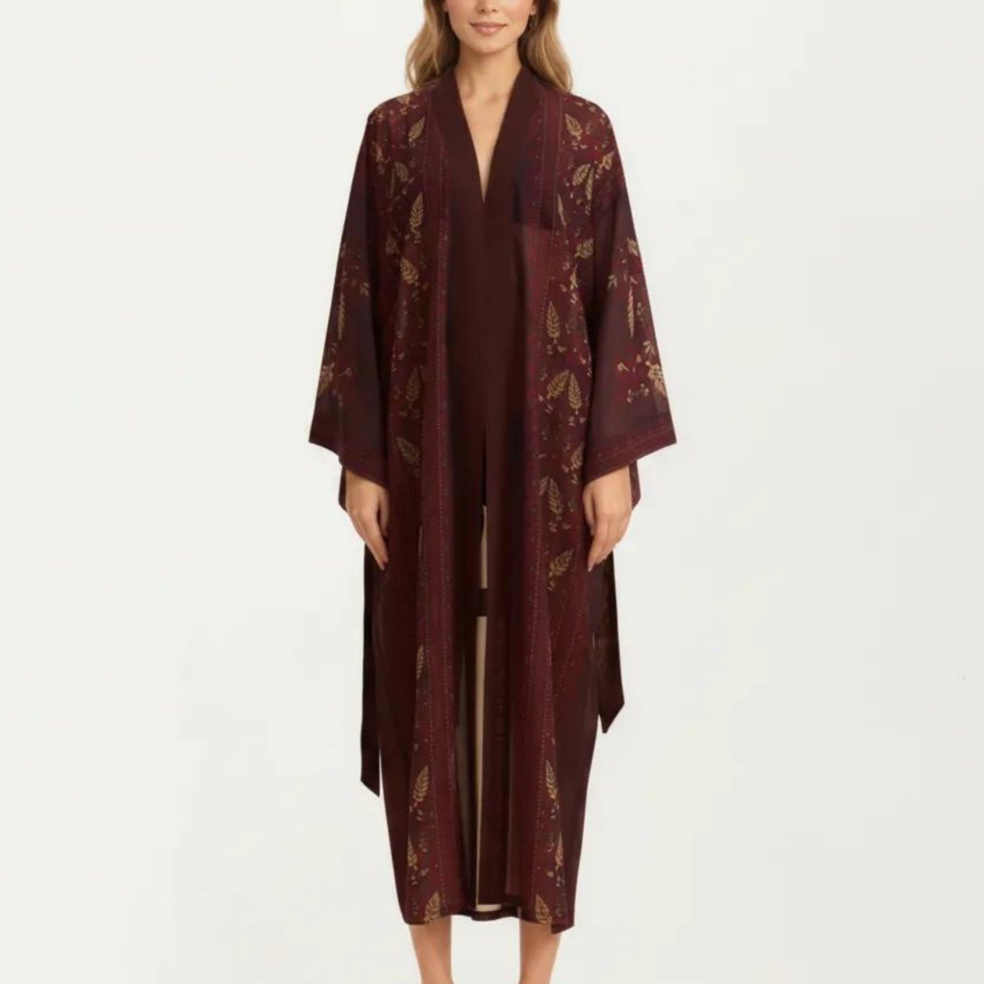 Anna-Kaci Women's Long Length Open Front Robe with Wide Sleeves Printe