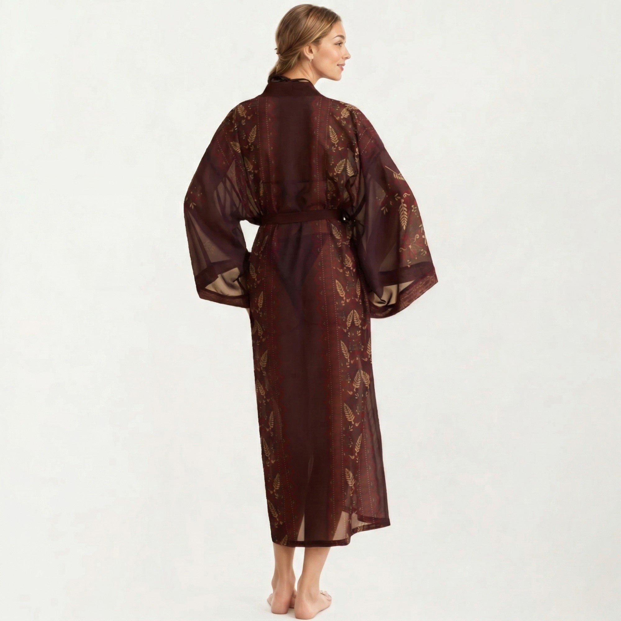 Anna-Kaci Women's Long Length Open Front Robe with Wide Sleeves Printed Lightweight Flowing Lounge Layer