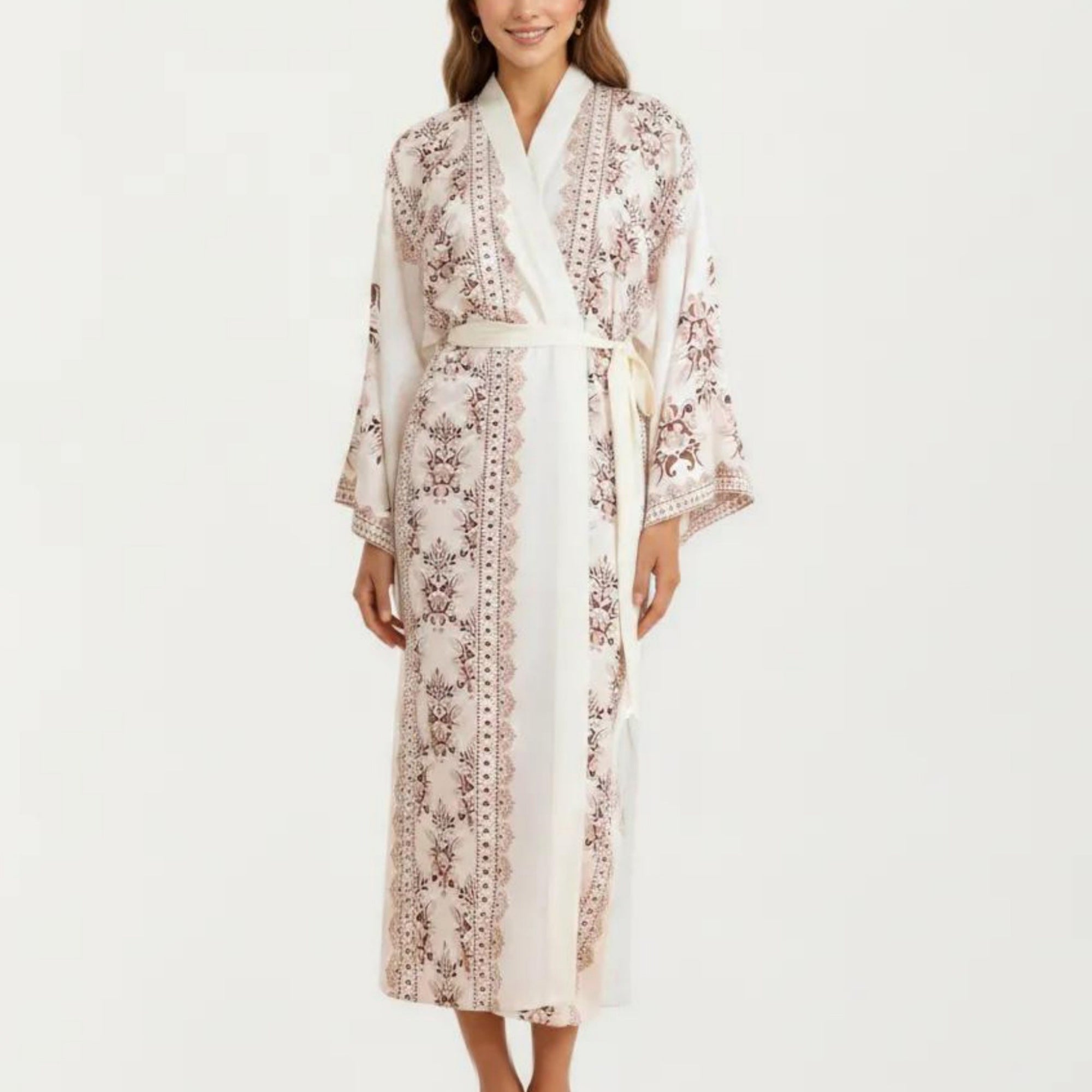 Anna-Kaci Women's Long Length Open Front Robe with Wide Sleeves Printed Lightweight Flowing Lounge Layer