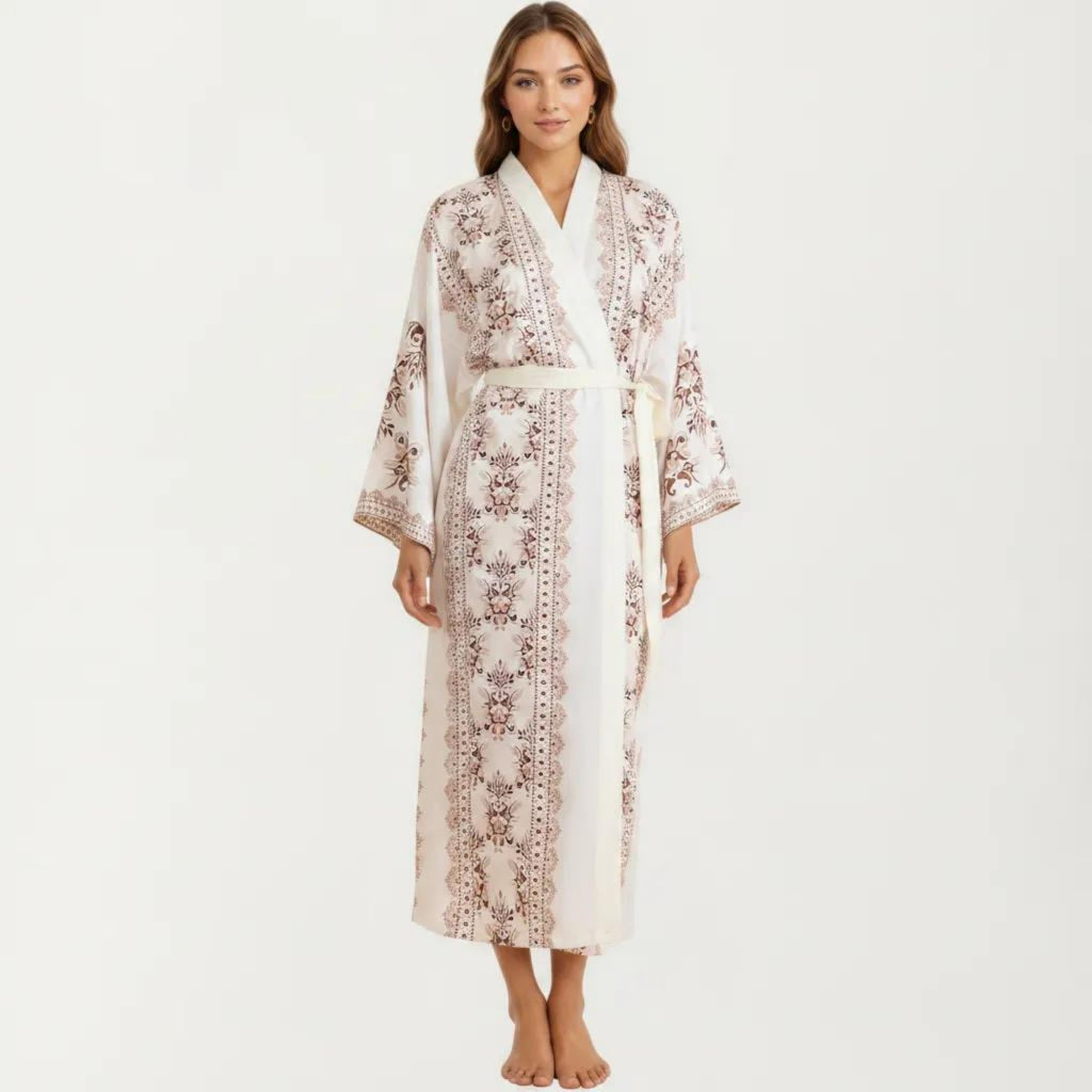 Anna-Kaci Women's Long Length Open Front Robe with Wide Sleeves Printed Lightweight Flowing Lounge Layer