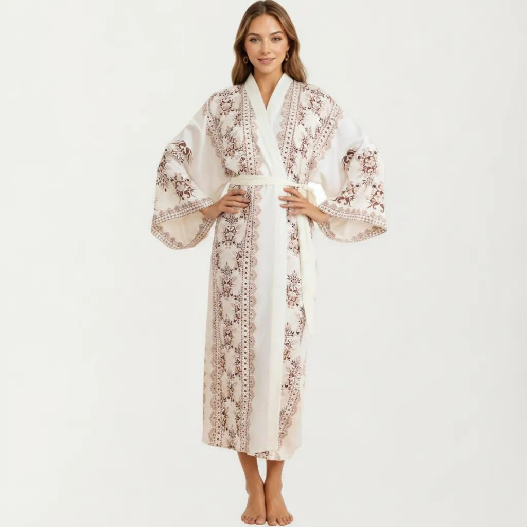 Anna-Kaci Women's Long Length Open Front Robe with Wide Sleeves Printed Lightweight Flowing Lounge Layer