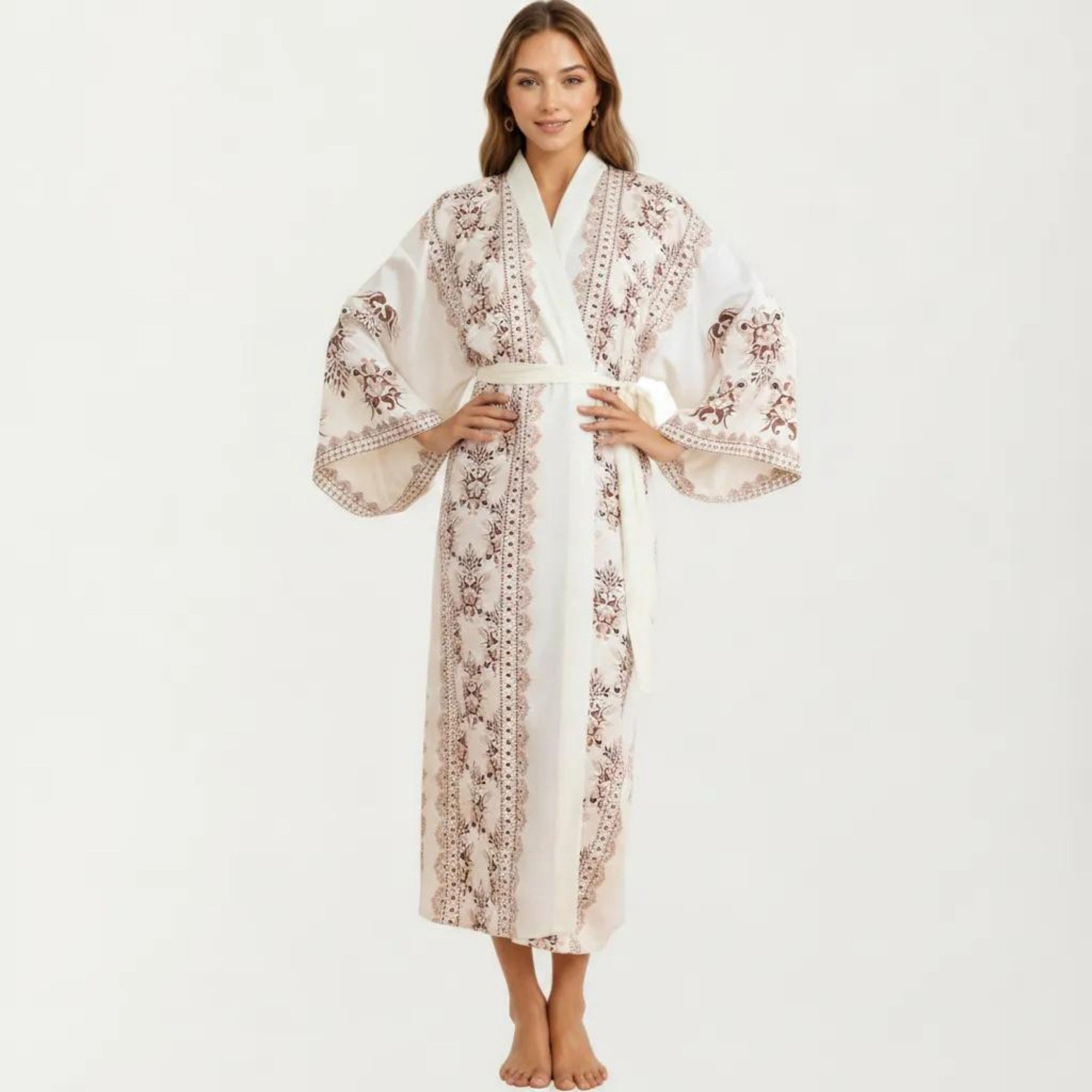 Anna-Kaci Women's Long Length Open Front Robe with Wide Sleeves Printed Lightweight Flowing Lounge Layer
