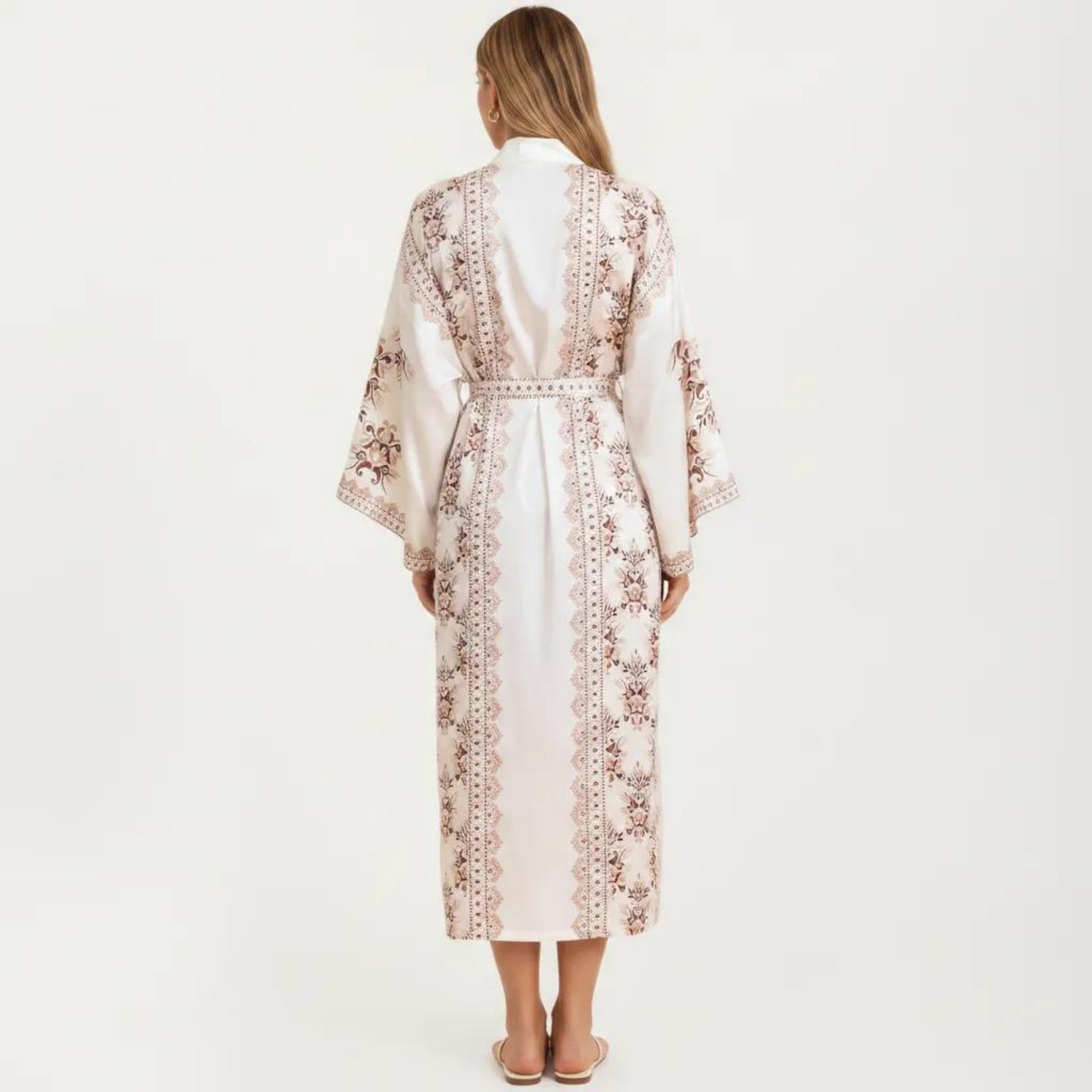 Anna-Kaci Women's Long Length Open Front Robe with Wide Sleeves Printed Lightweight Flowing Lounge Layer