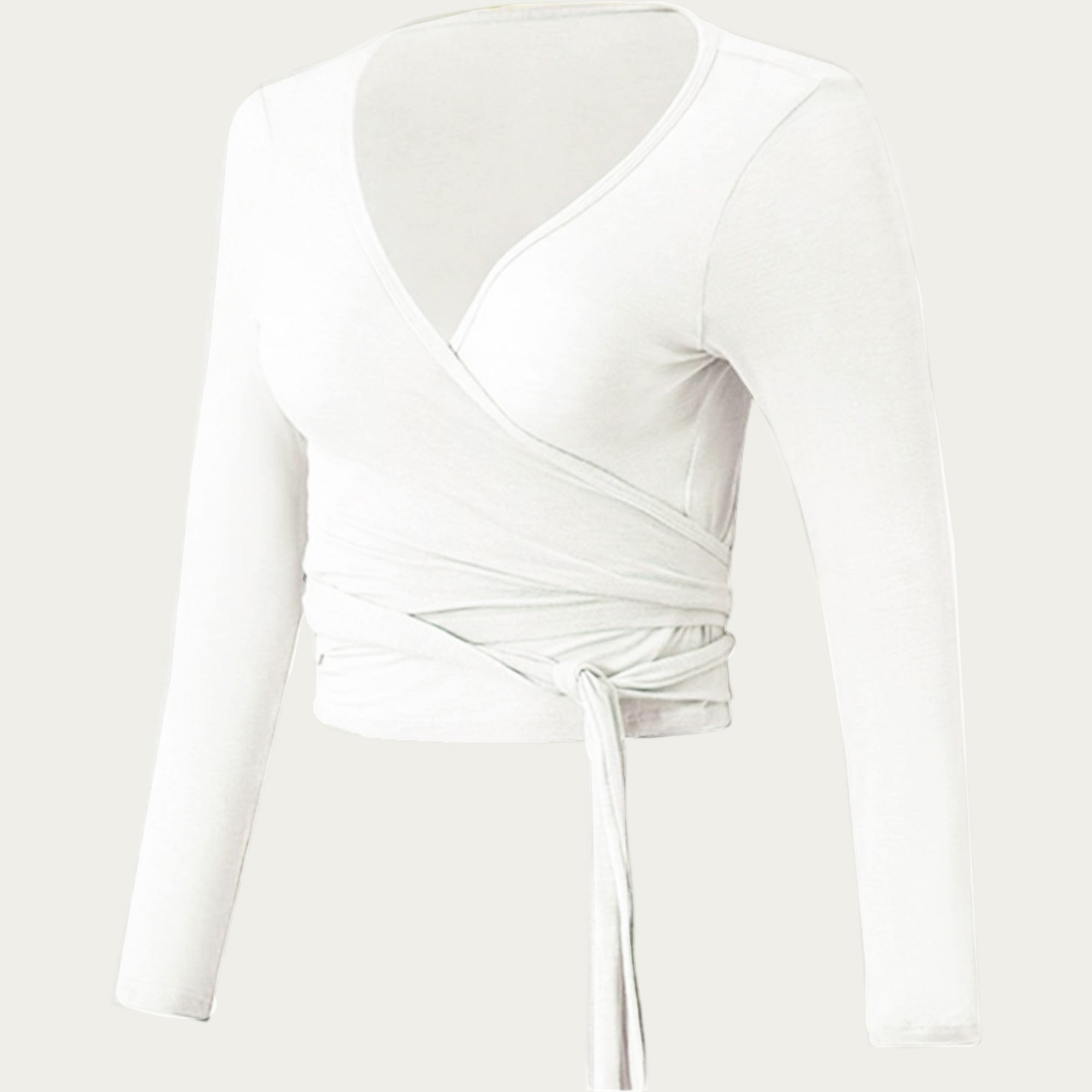 Anna-Kaci Women's Long Sleeve Wrap Front Crop Top with Tie Waist V Neck Fitted Stretch Knit Shirt