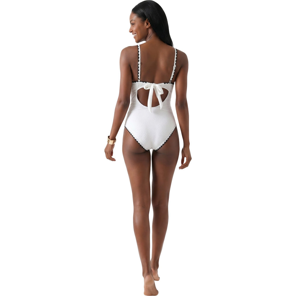 Anna-Kaci Swim Women's Textured Tie Front One Piece Swimsuit with Open Back