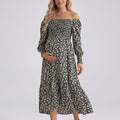 Anna-Kaci Women's Maternity Off Shoulder Floral Midi Dress with Smocked Bodice and Tiered Hem