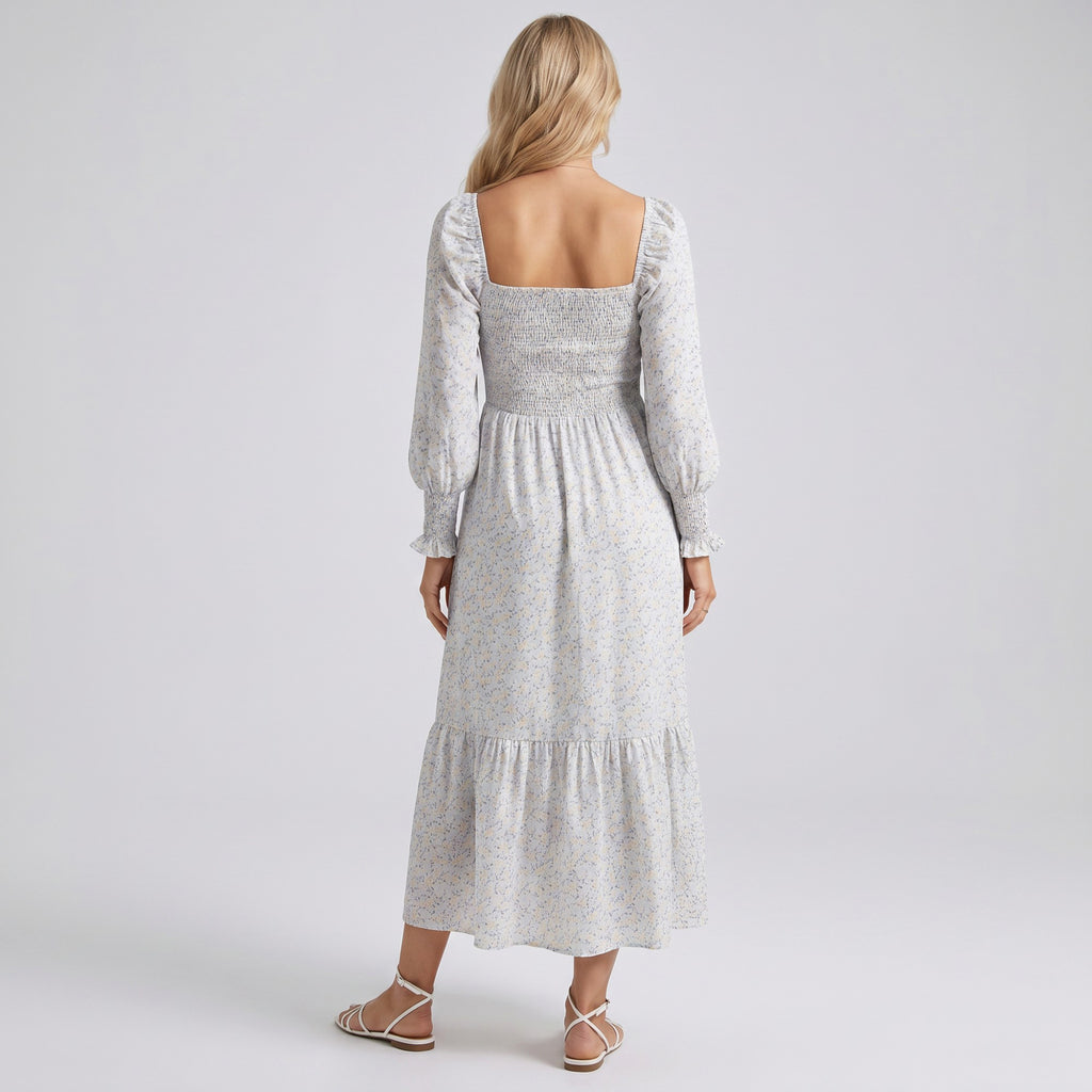 Anna-Kaci Women's Maternity Off Shoulder Floral Midi Dress with Smocked Bodice and Tiered Hem