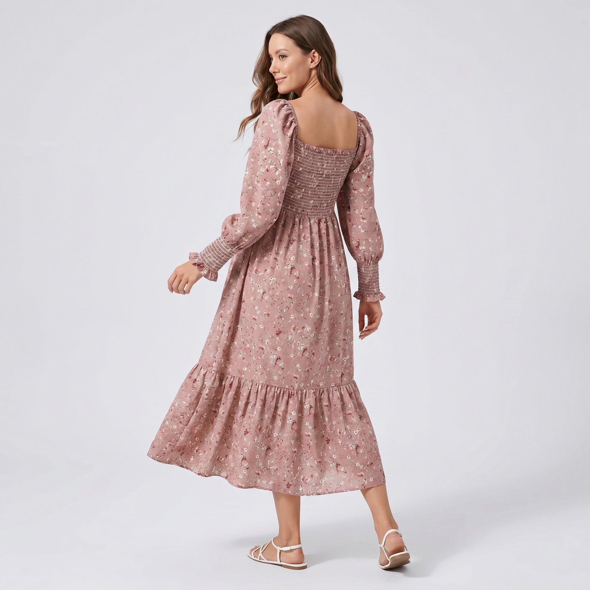 Anna-Kaci Women's Maternity Off Shoulder Floral Midi Dress with Smocked Bodice and Tiered Hem