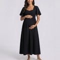 Anna-Kaci Women's Maternity V Neck Midi Dress with Flutter Sleeves and Smocked Empire Waist