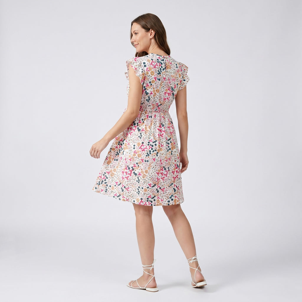 Anna-Kaci Women's Floral Maternity Dress with Flutter Sleeves and Empire Waist