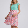 Anna-Kaci Women's Flutter Sleeve Maternity Dress with Floral Skirt and Tie Waist