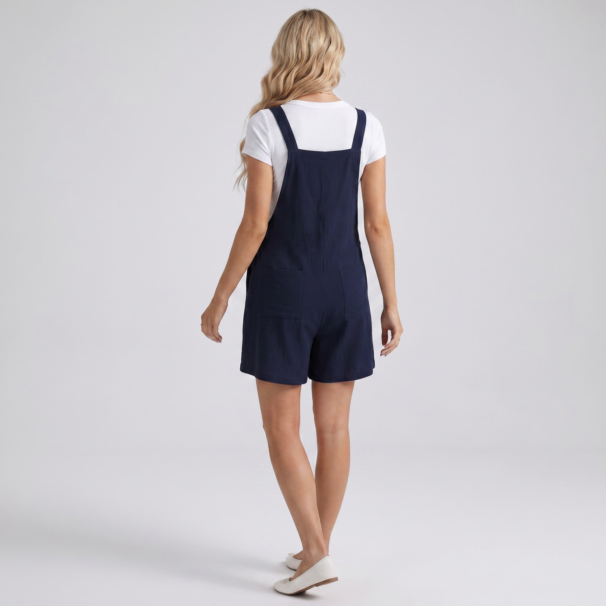 Anna-Kaci Women's Maternity Overall Romper with Pleated Front and Button Strap Details
