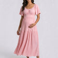 Anna-Kaci Women's Pleated Maternity Maxi Dress with Flutter Sleeves and Tiered Skirt