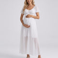Anna-Kaci Women's Puff Sleeve Maternity Maxi Dress with Button Front and Tie Detail
