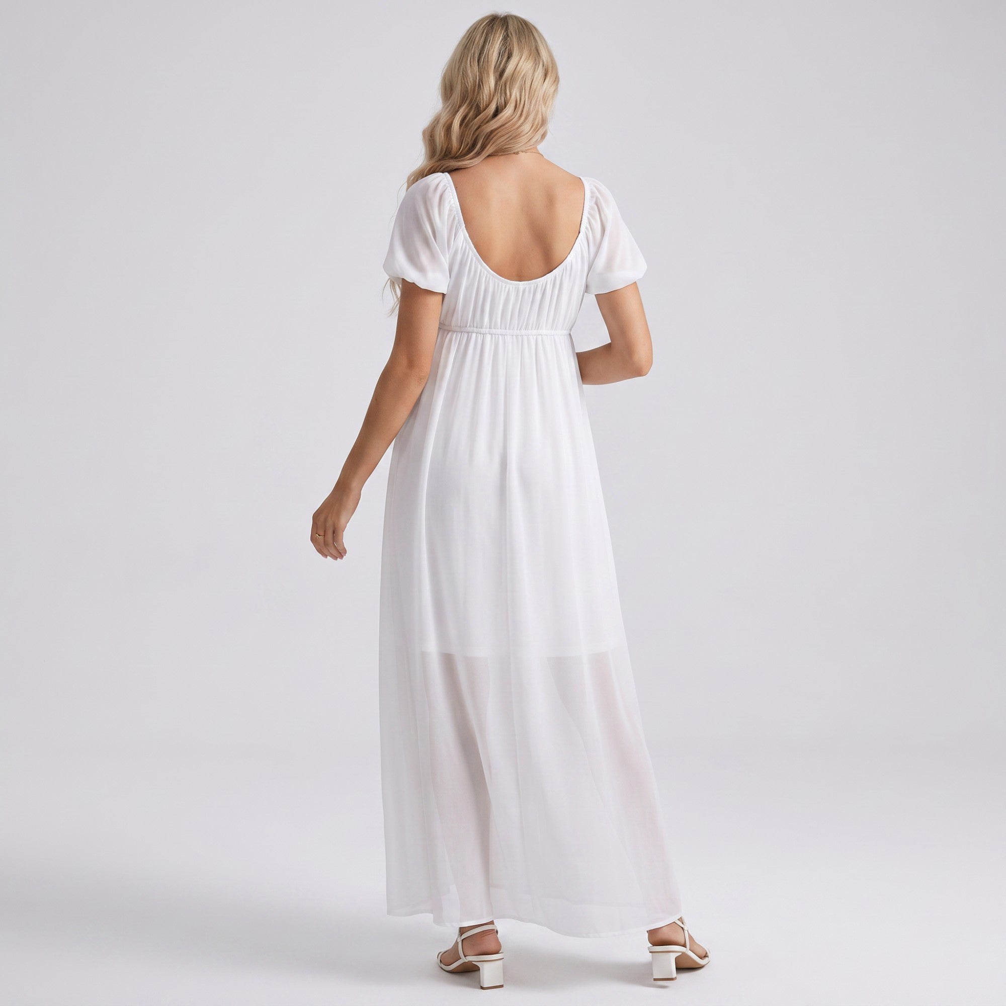 Anna-Kaci Women's Puff Sleeve Maternity Maxi Dress with Button Front and Tie Detail