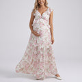 Anna-Kaci Women's Floral Maternity Maxi Dress with Ruffle Sleeves and Empire Waist