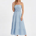 Anna-Kaci Women's Strapless Smocked Maxi Dress with Tiered Skirt and Ruffle Trim