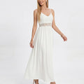 Anna-Kaci Women's Lace Bodice Maxi Dress with Spaghetti Straps and Flowy Skirt