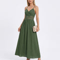 Anna-Kaci Women's Lace Waist Maxi Dress with Spaghetti Straps and Surplice V Neck Bodice